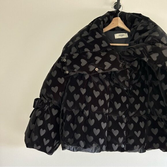 FENDI Down-filled Heart-motif Velvet Jacket In Black size 40 - Picture 5 of 15